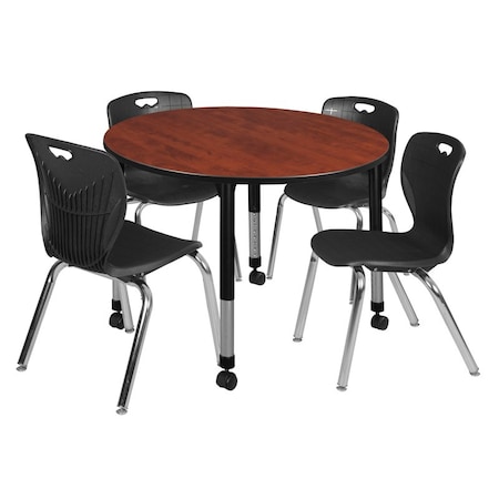 Regency Tables > Height Adjustable > Round Mobile Table & Chair Sets, 48 W, 48 L, 23-34 H, Cherry TB48RNDCHAPCBK40BK